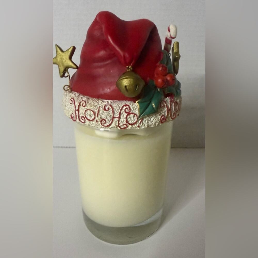 Candle topper Santa hat with Bell and candy, cane, red and green